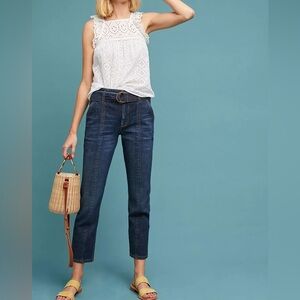 Pilcro Belted Ultra High-Rise Slim Straight Dark Wash Jeans US 26 Anthropologie